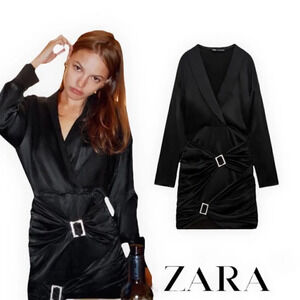 ZARA | Black | JEWEL TRIM SATIN EFFECT DRESS